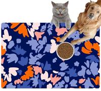 Pet Cat Dog Food Mat for Water Bowl Placemat for Sloppy Drinkers Bright Floral Abstract Stylized Blooming Daisy Absorbent Rubber Back Dish Eating Feeding Mat for Floor Indoor