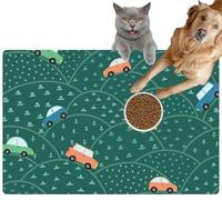 Pet Cat Dog Food Mat for Water Bowl Placemat for Sloppy Drinkers Cars Children&apos s Style Cars are Driving Over The Hills Absorbent Rubber Back Feeding Mat for Floor Indoor 24x36in