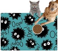 Pet Cat Dog Food Mat for Water Bowl Placemat for Sloppy Drinkers Cartoon Monsters Kawaii Fluffy Aliens Halloween Wrapping Paper and Absorbent Rubber Back Feeding Mat for Floor Indoor 24x36in