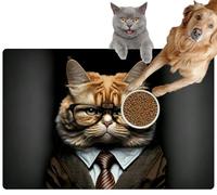 Pet Cat Dog Food Mat for Water Bowl Placemat for Sloppy Drinkers Cat Business Portrait Dressed as a Manager CEO a Formal Office Absorbent Rubber Back Feeding Mat for Floor Indoor 24x36in
