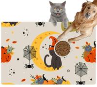 Pet Cat Dog Food Mat for Water Bowl Placemat for Sloppy Drinkers cat The Moon and Pumpkins Absorbent Rubber Back Feeding Mat for Floor Indoor 20x31in