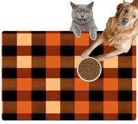 Pet Cat Dog Food Mat for Water Bowl Placemat for Sloppy Drinkers Checkered Plaid Fabric Checkered Gingham Absorbent Rubber Back Feeding Mat for Floor Indoor 20x31in