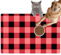 Pet Cat Dog Food Mat for Water Bowl Placemat for Sloppy Drinkers Checkered Plaid Fabric Checkered Gingham Absorbent Rubber Back Feeding Mat for Floor Indoor 20x31in