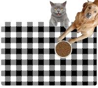 Pet Cat Dog Food Mat for Water Bowl Placemat for Sloppy Drinkers Checkered Square Plaid Absorbent Rubber Back Feeding Mat for Floor Indoor 24x36in