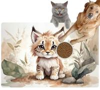 Pet Cat Dog Food Mat for Water Bowl Placemat for Sloppy Drinkers Chibi Kawaii Wild Baby Lynx Watercolor Big Eyes Absorbent Rubber Back Feeding Mat for Floor Indoor 20x31in