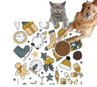 Pet Cat Dog Food Mat for Water Bowl Placemat for Sloppy Drinkers Christmas Items Set Happy New Year Hand Drawn Flat Absorbent Rubber Back Feeding Mat for Floor Indoor 20x31in