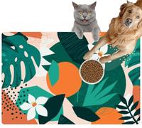 Pet Cat Dog Food Mat for Water Bowl Placemat for Sloppy Drinkers Collage Contemporary Floral Modern Exotic Jungle Absorbent Rubber Back Feeding Mat for Floor Indoor 20x31in