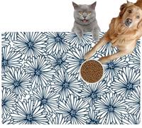 Pet Cat Dog Food Mat for Water Bowl Placemat for Sloppy Drinkers Collage Hand Drawn Simple Small Flowers Vintage Traditional Indian Absorbent Rubber Back Feeding Mat for Floor Indoor 20x31in