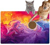 Pet Cat Dog Food Mat for Water Bowl Placemat for Sloppy Drinkers Color Abstract Art Paint Liquid Blue Effect Abstract Color Gold Miner Absorbent Rubber Back Feeding Mat for Floor Indoor 24x36in