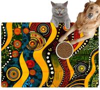 Pet Cat Dog Food Mat for Water Bowl Placemat for Sloppy Drinkers Colorful Abstract African Wavy Stripes and Circles Creating a Lively Absorbent Rubber Back Feeding Mat for Floor Indoor 24x36in