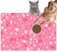 Pet Cat Dog Food Mat for Water Bowl Placemat for Sloppy Drinkers Colorful Venetian terrazzo Imitation Realistic Marble Stone Fragments Absorbent Rubber Back Feeding Mat for Floor Indoor 20x31in