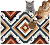 Pet Cat Dog Food Mat for Water Bowl Placemat for Sloppy Drinkers Construct a Geometric Weaving Based Indian Designs Absorbent Rubber Back Feeding Mat for Floor Indoor 24x36in