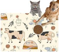 Pet Cat Dog Food Mat for Water Bowl Placemat for Sloppy Drinkers Cows Flowers Milk can Sun and Clouds Agricultural Absorbent Rubber Back Feeding Mat for Floor Indoor 24x36in