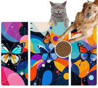 Pet Cat Dog Food Mat for Water Bowl Placemat for Sloppy Drinkers Create a Modern Triptych Featuring a Butterfly Three Stages Flight Absorbent Rubber Back Feeding Mat for Floor Indoor 20x31in