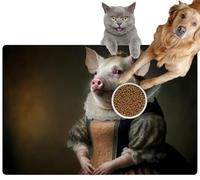 Pet Cat Dog Food Mat for Water Bowl Placemat for Sloppy Drinkers Created Generative Technology Portrait a Pig Renaissance Clothing Absorbent Rubber Back Feeding Mat for Floor Indoor 20x31in