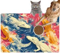 Pet Cat Dog Food Mat for Water Bowl Placemat for Sloppy Drinkers Crocodiles line Art pop Art Cartoon Colorful Repeat Vibrant Bright Absorbent Rubber Back Feeding Mat for Floor Indoor 24x36in