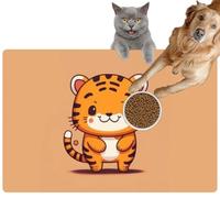 Pet Cat Dog Food Mat for Water Bowl Placemat for Sloppy Drinkers Cute a Chibi Tiger Cartoon Little Animals Absorbent Rubber Back Feeding Mat for Floor Indoor 20x31in