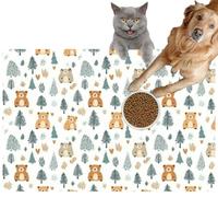 Pet Cat Dog Food Mat for Water Bowl Placemat for Sloppy Drinkers Cute Cartoon Bears and Pine Trees a Soft Pastel Colored Forest Themed Absorbent Rubber Back Feeding Mat for Floor Indoor 20x31in