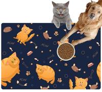 Pet Cat Dog Food Mat for Water Bowl Placemat for Sloppy Drinkers Cute Cartoon Fat and Strange Cats Funny Animals Thick Amusing Beasts Absorbent Rubber Back Feeding Mat for Floor Indoor 20x31in