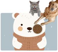 Pet Cat Dog Food Mat for Water Bowl Placemat for Sloppy Drinkers Cute Cartoon Polar Bear Dressed a Sweater Winter Adorable Wild Animal Absorbent Rubber Back Feeding Mat for Floor Indoor 24x36in