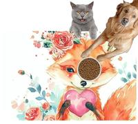 Pet Cat Dog Food Mat for Water Bowl Placemat for Sloppy Drinkers Cute Kawaii Fox Holding a Pink Heart Absorbent Rubber Back Feeding Mat for Floor Indoor 20x31in