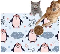 Pet Cat Dog Food Mat for Water Bowl Placemat for Sloppy Drinkers Cute Penguin Sleeping Animal The Starry Absorbent Rubber Back Feeding Mat for Floor Indoor 20x31in