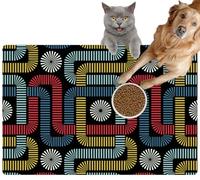 Pet Cat Dog Food Mat for Water Bowl Placemat for Sloppy Drinkers Decorative Composition intersecting Dashed Lines a Black Retro Style Absorbent Rubber Back Feeding Mat for Floor Indoor 20x31in