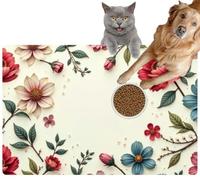 Pet Cat Dog Food Mat for Water Bowl Placemat for Sloppy Drinkers Delicate Paisley Floral Soft Color Palette Intricate Detail Delicate Absorbent Rubber Back Feeding Mat for Floor Indoor 20x31in