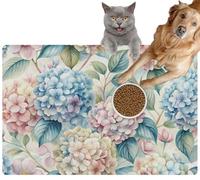 Pet Cat Dog Food Mat for Water Bowl Placemat for Sloppy Drinkers Delicate Watercolor Hydrangea Flowers Bloom a a Luxurious Featuring Absorbent Rubber Back Feeding Mat for Floor Indoor 20x31in