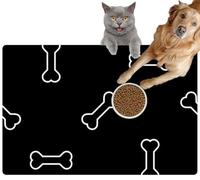 Pet Cat Dog Food Mat for Water Bowl Placemat for Sloppy Drinkers Dog Bones White Black Absorbent Rubber Back Feeding Mat for Floor Indoor 20x31in