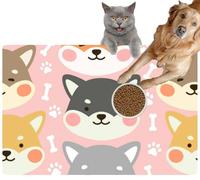 Pet Cat Dog Food Mat for Water Bowl Placemat for Sloppy Drinkers Dog Happy paw and Bone Absorbent Rubber Back Feeding Mat for Floor Indoor 24x36in