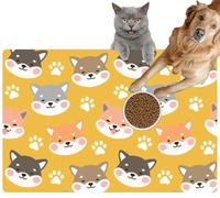 Pet Cat Dog Food Mat for Water Bowl Placemat for Sloppy Drinkers Dog Happy Shiba Inu paw and Bone Absorbent Rubber Back Feeding Mat for Floor Indoor 20x31in