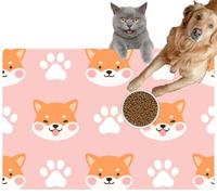 Pet Cat Dog Food Mat for Water Bowl Placemat for Sloppy Drinkers Dog Happy Shiba Inu paw and Bone Absorbent Rubber Back Feeding Mat for Floor Indoor 24x36in