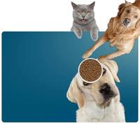 Pet Cat Dog Food Mat for Water Bowl Placemat for Sloppy Drinkers Dog Thinking and Tilting The Head Side and Looking at Camera Absorbent Rubber Back Feeding Mat for Floor Indoor 20x31in