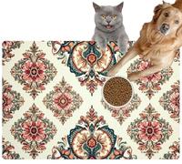 Pet Cat Dog Food Mat for Water Bowl Placemat for Sloppy Drinkers Elegant Paisley Floral Damask Soft Color Palette Classic Absorbent Rubber Back Feeding Mat for Floor Indoor 20x31in