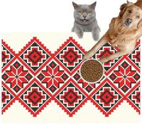 Pet Cat Dog Food Mat for Water Bowl Placemat for Sloppy Drinkers Embroidered Good Like Old Handmade Cross Stitch Ethnic Absorbent Rubber Back Feeding Mat for Floor Indoor 24x36in