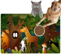 Pet Cat Dog Food Mat for Water Bowl Placemat for Sloppy Drinkers Enchanted Spooky Forest at Night Animals Tale Absorbent Rubber Back Dish Eating Feeding Mat for Floor Indoor