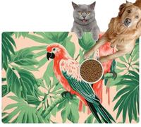 Pet Cat Dog Food Mat for Water Bowl Placemat for Sloppy Drinkers Exotic Birds Paradise: Tropical Nature Print Beautiful Macaw Parrots Absorbent Rubber Back Feeding Mat for Floor Indoor 20x31in