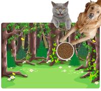 Pet Cat Dog Food Mat for Water Bowl Placemat for Sloppy Drinkers Fairy Tale Forest Glade Absorbent Rubber Back Dish Eating Feeding Mat for Floor Indoor
