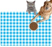 Pet Cat Dog Food Mat for Water Bowl Placemat for Sloppy Drinkers FireBrick Gingham Textured Blue and White Plaid Tablecloth Blue The Absorbent Rubber Back Feeding Mat for Floor Indoor 20x31in