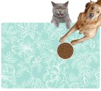 Pet Cat Dog Food Mat for Water Bowl Placemat for Sloppy Drinkers Floral Bloom Silhouettes Large Roses and Petals Outline sketchAbsorbent Rubber Back Dish Eating Feeding Mat for Floor Indoor