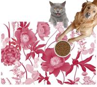 Pet Cat Dog Food Mat for Water Bowl Placemat for Sloppy Drinkers Floral Peonies Hydrangeas Eucalyptus Foliage and Herbs Red and White Absorbent Rubber Back Feeding Mat for Floor Indoor 20x31in