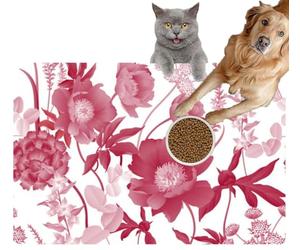 Pet Cat Dog Food Mat for Water Bowl Placemat for Sloppy Drinkers Floral Peonies Hydrangeas Eucalyptus Foliage and Herbs Red and White Absorbent Rubber Back Feeding Mat for Floor Indoor 24x36in