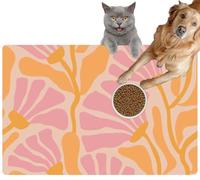 Pet Cat Dog Food Mat for Water Bowl Placemat for Sloppy Drinkers Floral Retro Cute Pink flowersAbsorbent Rubber Back Dish Eating Feeding Mat for Floor Indoor