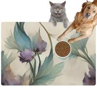 Pet Cat Dog Food Mat for Water Bowl Placemat for Sloppy Drinkers Floral Watercolor Romantic Botanical Bouquet Delicate Pastel Buds Absorbent Rubber Back Feeding Mat for Floor Indoor 20x31in