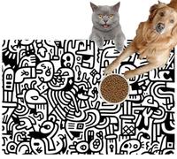 Pet Cat Dog Food Mat for Water Bowl Placemat for Sloppy Drinkers Full Frame Cute Graffiti Art Abstract Poster Absorbent Rubber Back Feeding Mat for Floor Indoor 20x31in