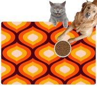Pet Cat Dog Food Mat for Water Bowl Placemat for Sloppy Drinkers Funky Mod Century Modern Geometric Motifs SixAbsorbent Rubber Back Dish Eating Feeding Mat for Floor Indoor
