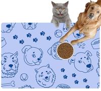 Pet Cat Dog Food Mat for Water Bowl Placemat for Sloppy Drinkers Funny The Heads Dogs Different Breeds Sketch The Style Doodles a Blue Absorbent Rubber Back Feeding Mat for Floor Indoor 20x31in