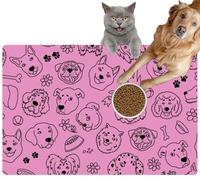 Pet Cat Dog Food Mat for Water Bowl Placemat for Sloppy Drinkers Funny The Heads Dogs Different Breeds Sketch The Style Doodles a Pink Absorbent Rubber Back Feeding Mat for Floor Indoor 24x36in
