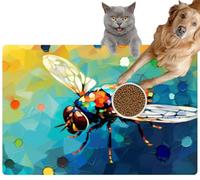 Pet Cat Dog Food Mat for Water Bowl Placemat for Sloppy Drinkers Generative WPAP Style Abstract Flies Absorbent Rubber Back Feeding Mat for Floor Indoor 24x36in